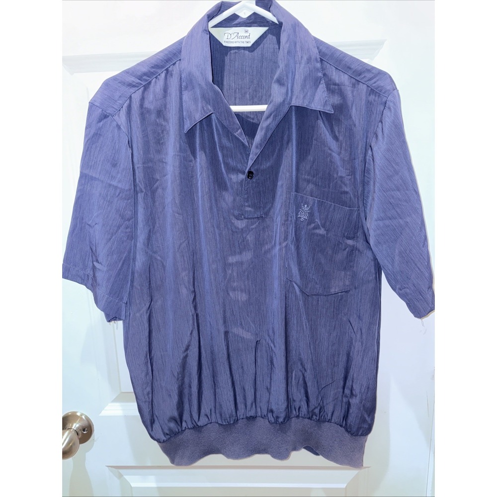 Vintage D'Accord Shirt Mens Lightweight Blue USA Pocket 1/4 Button Pullover